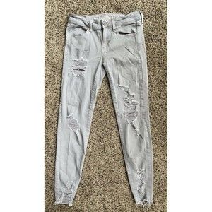 AMERICAN EAGLE Super Stretch X GRAY Denim Ripped Distressed Jegging Size 4